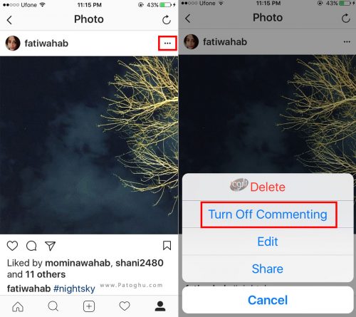 instagram.2 بستن کامنت اینستاگرام