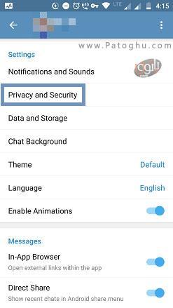 آموزش فعال سازی تایید دو مرحله ای در تلگرام 3 انتخاب گزینه Privacy and Security در تلگرام