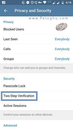 آموزش فعال سازی تایید دو مرحله ای در تلگرام 4 انتخاب گزینه Two-Step Verification در تلگرام