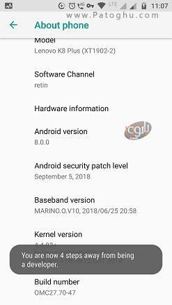 لمس کردن گزینه Build number