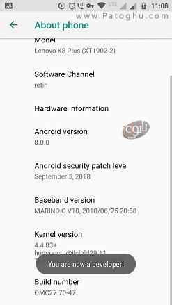 لمس کردن گزینه 2Build number
