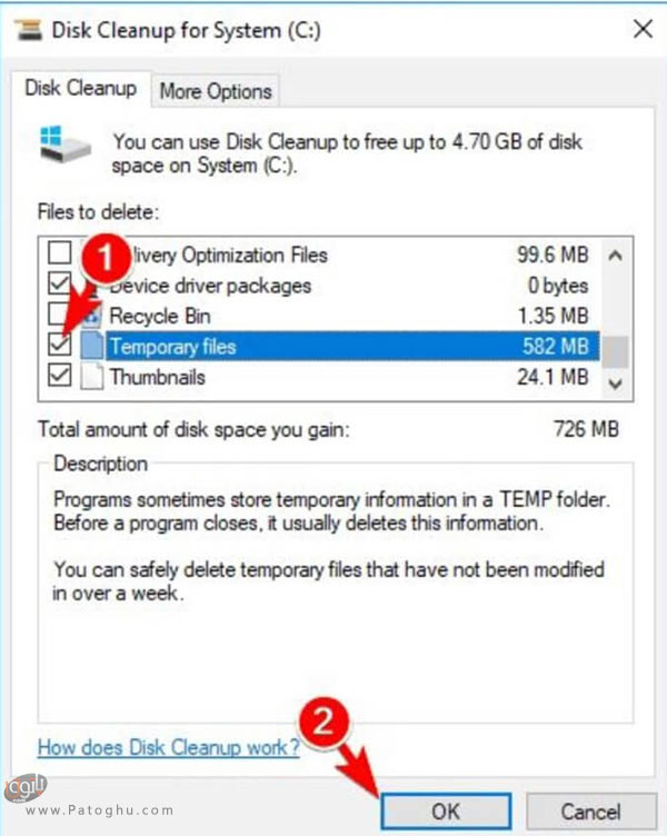 اجرای Disk Cleanup در ویندوز 10