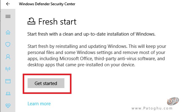 ریست ویندوز با استفاده از آپشن "Fresh Start