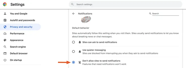آموزش غیر فعال سازی نوتیفیکیشن و اعلان در مرورگر کروم 4 block notifications chrome image2