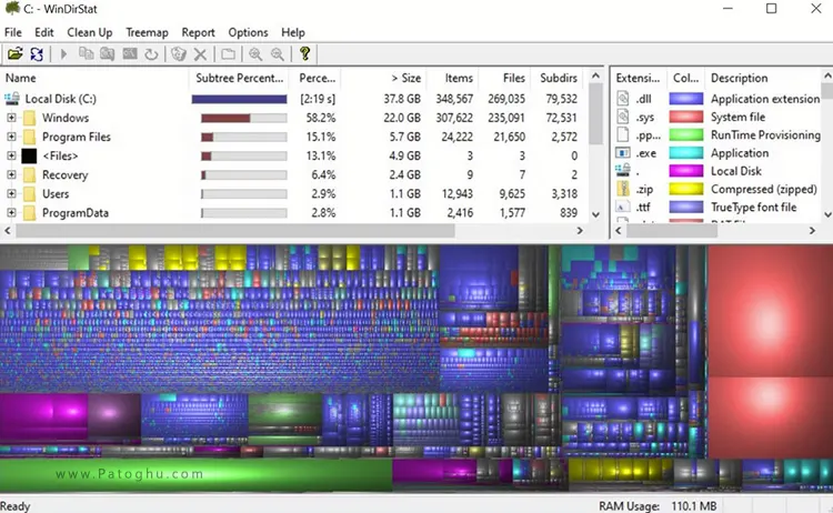 15 ابزار تشخیص سلامت ویندوز و حل مشکلات سیستم 8 WinDirStat سلامت ویندوز